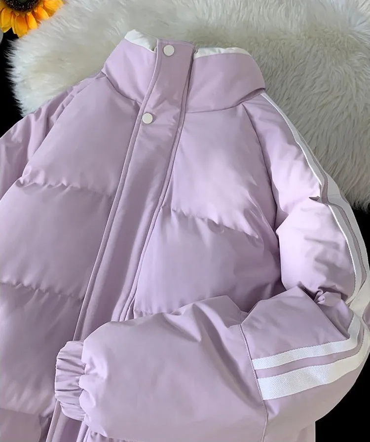 Versatile Striped Water-resistant Puffer Jacket