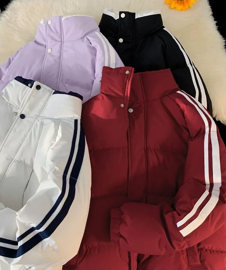 Versatile Striped Water-resistant Puffer Jacket
