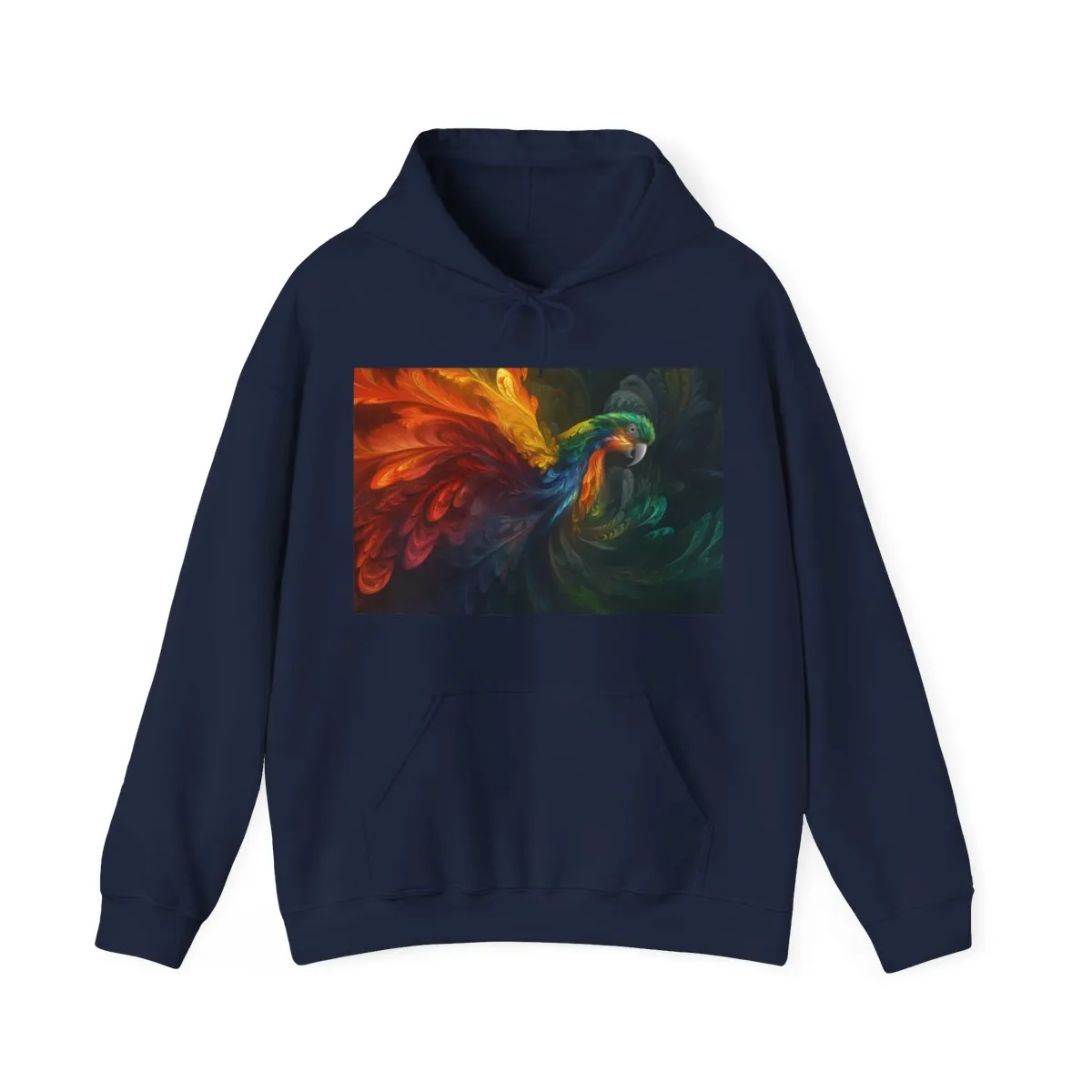 Vibrant Parrot Fractal Feather Hoodie