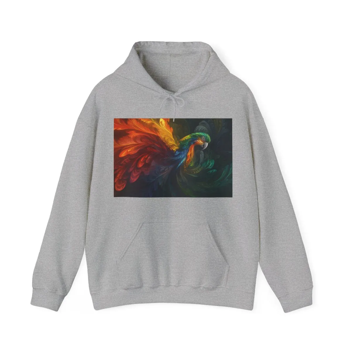 Vibrant Parrot Fractal Feather Hoodie