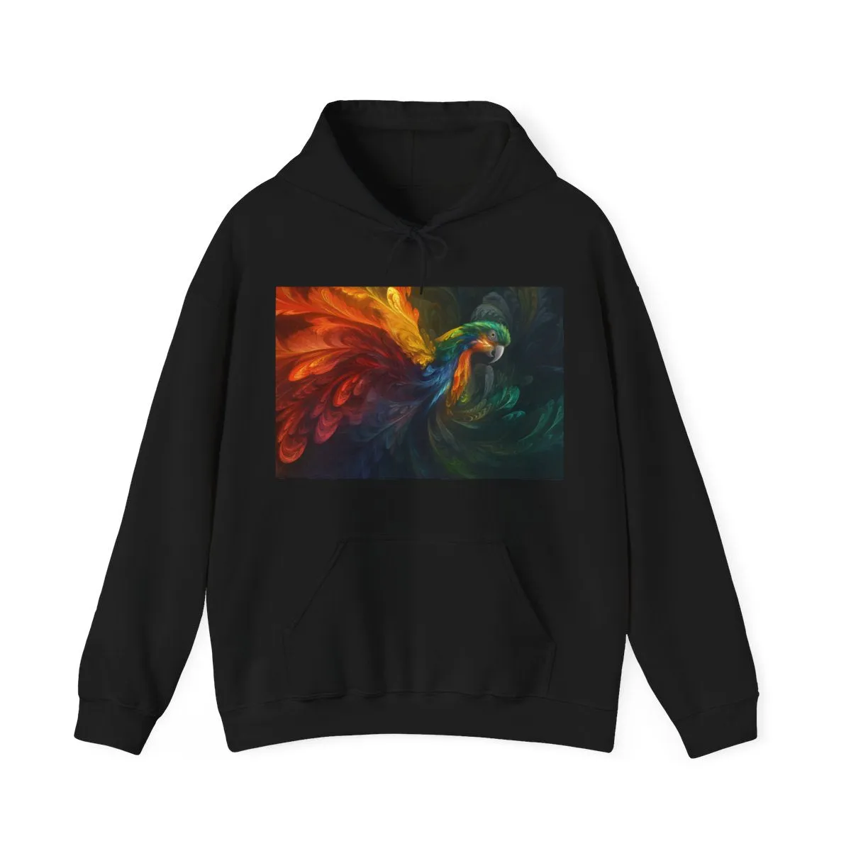 Vibrant Parrot Fractal Feather Hoodie