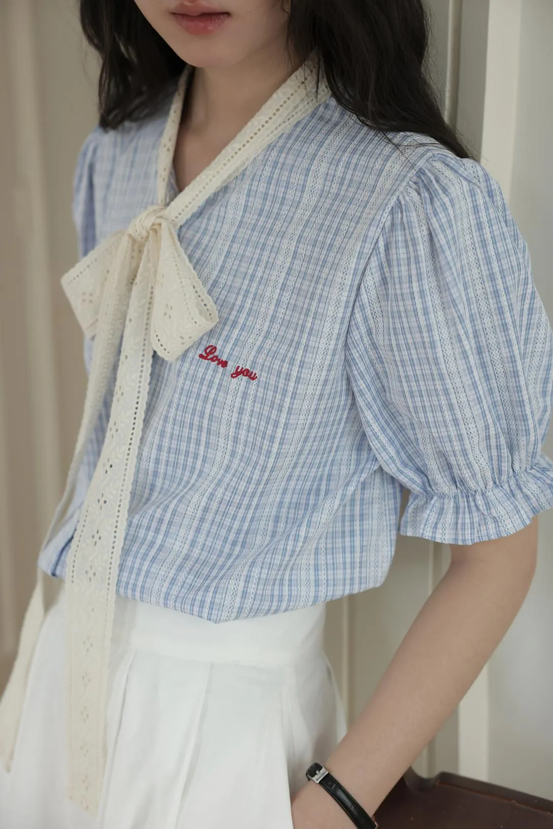 Vintage-inspired French Style Striped Shirt with Ruched Sleeves