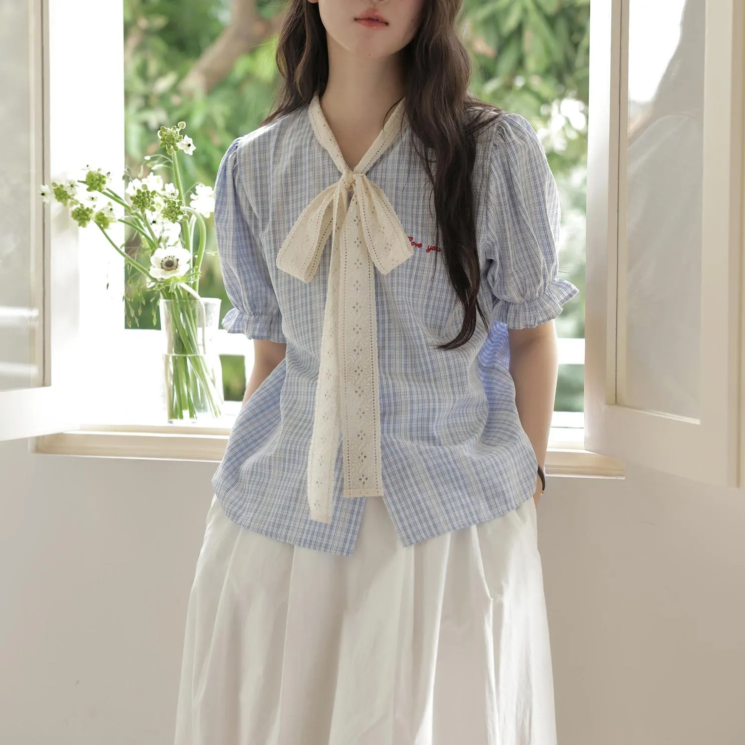 Vintage-inspired French Style Striped Shirt with Ruched Sleeves