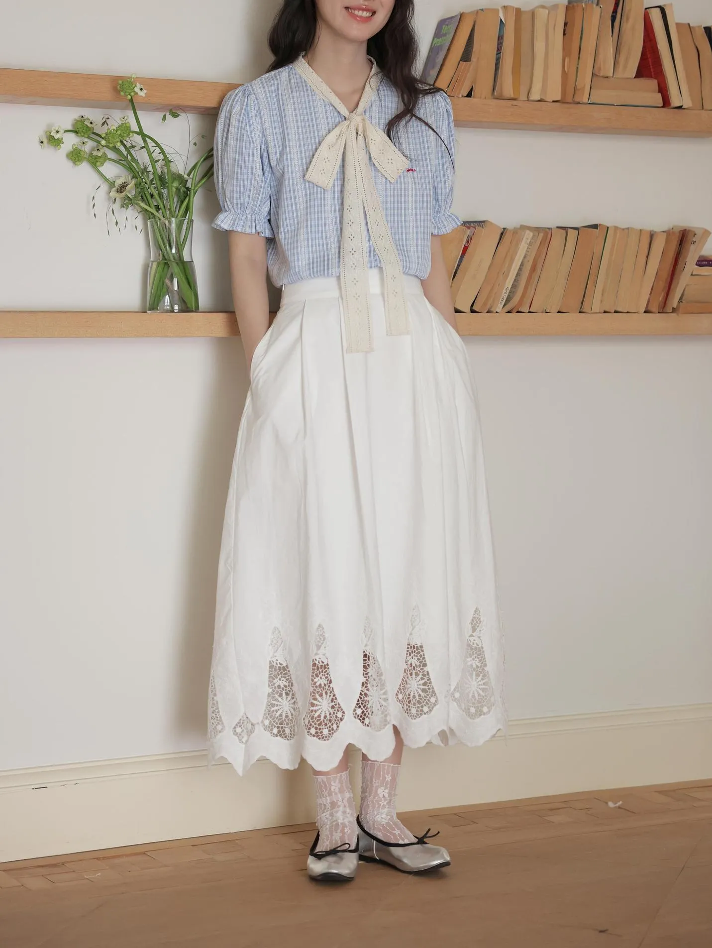 Vintage-inspired French Style Striped Shirt with Ruched Sleeves