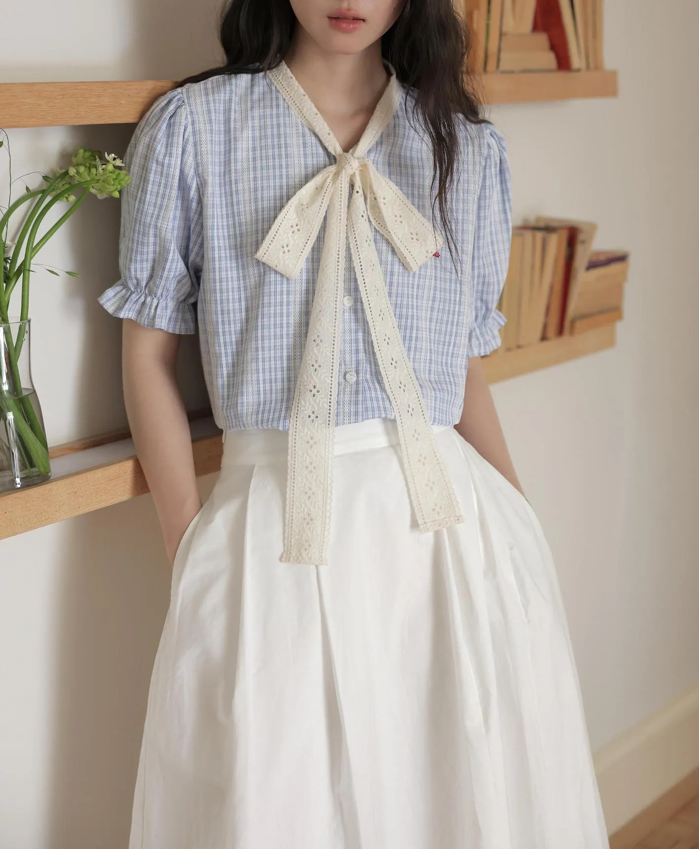 Vintage-inspired French Style Striped Shirt with Ruched Sleeves