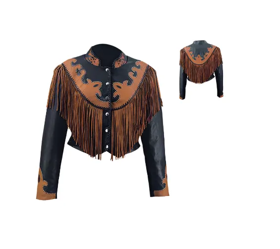 Western Fringe Black Leather Jacket for Women Cowgirl WFJ765