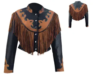Western Fringe Black Leather Jacket for Women Cowgirl WFJ765