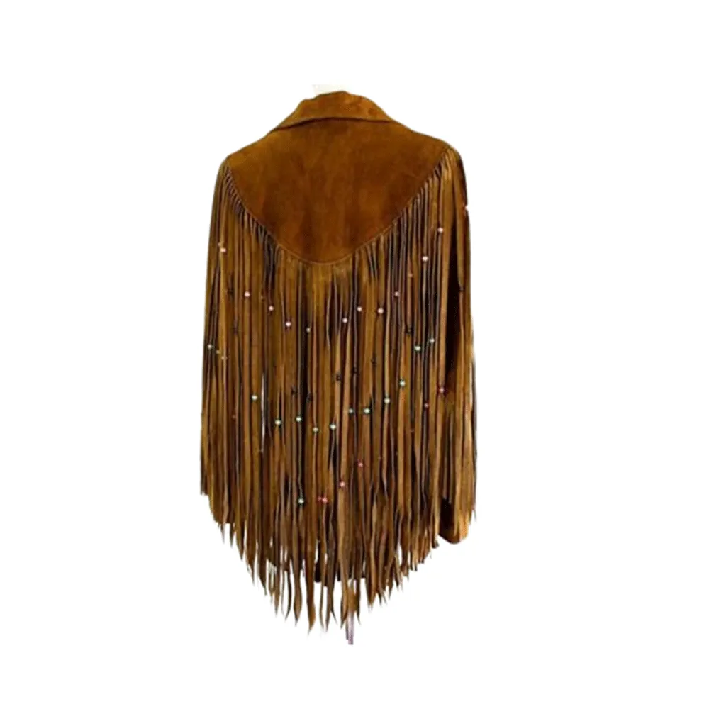 Western Fringe Brown Suede Leather Jacket for Women WFJ517