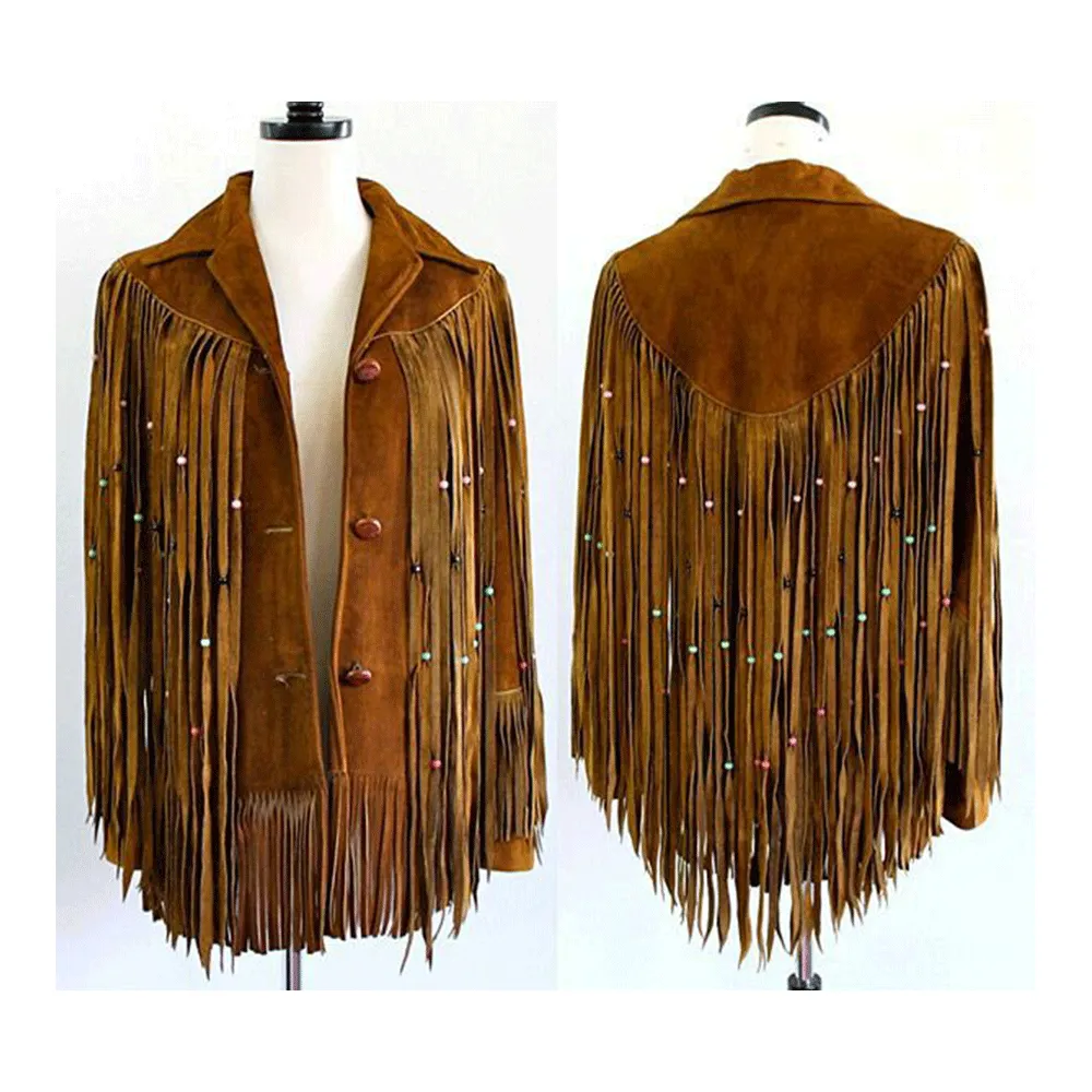 Western Fringe Brown Suede Leather Jacket for Women WFJ517