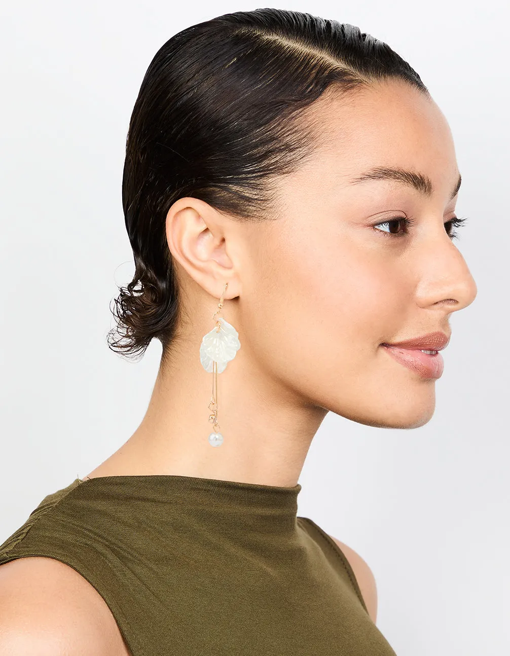 White Pearl Petal Stick Drop Earrings