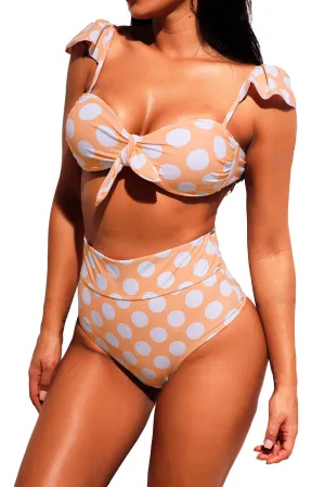 White Polka Dot Versatile Bandeau Bikini High Waist Swimsuit