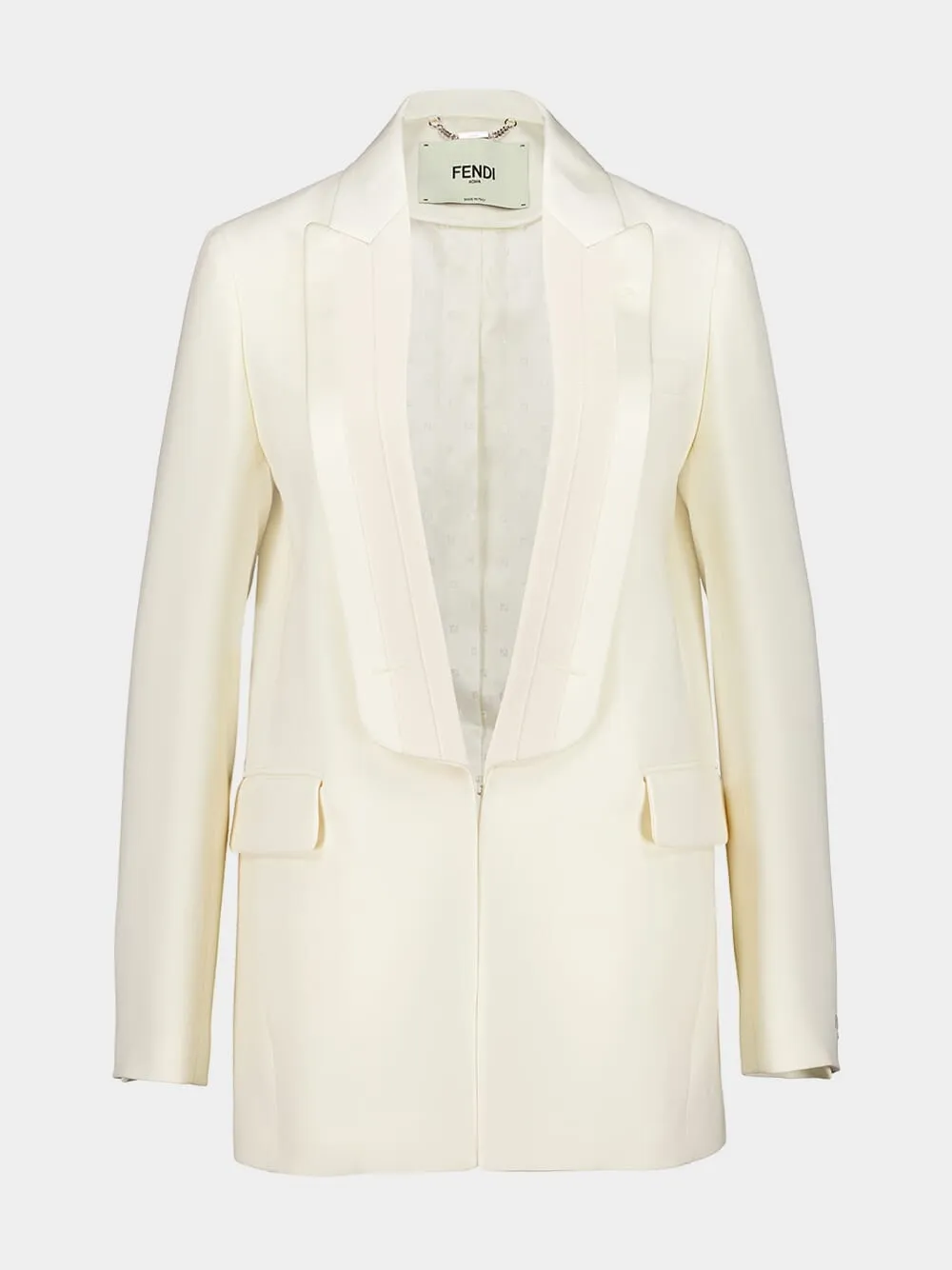 White Wool and Silk Tuxedo Blazer