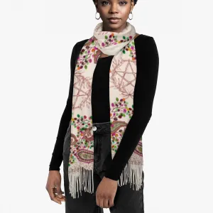 Winterberry Pentagram Tassel Scarf, Captivating Floral Paisley Hair Scarf for a Witch-Themed Holiday Gift, Occult Fashion for Witches