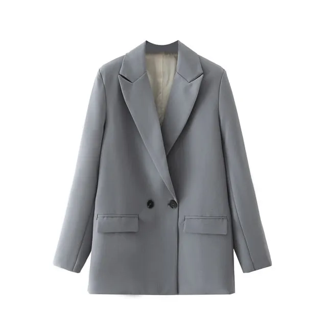 Women Chic Office Lady Double Breasted Blazer Vintage Coat Fashion Notched Collar Long Sleeve Ladies Outerwear Stylish Tops