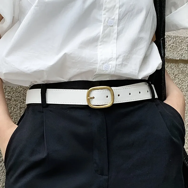 Women's PU Belt Square & Round Buckle Versatile for Dresses Jackets Jeans