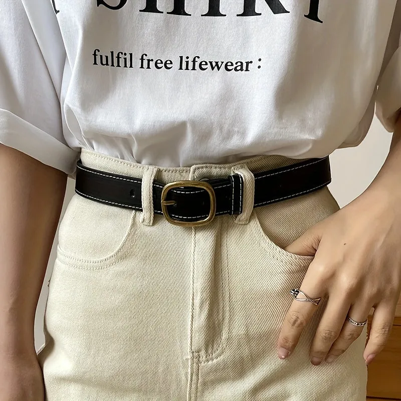 Women's PU Belt Square & Round Buckle Versatile for Dresses Jackets Jeans