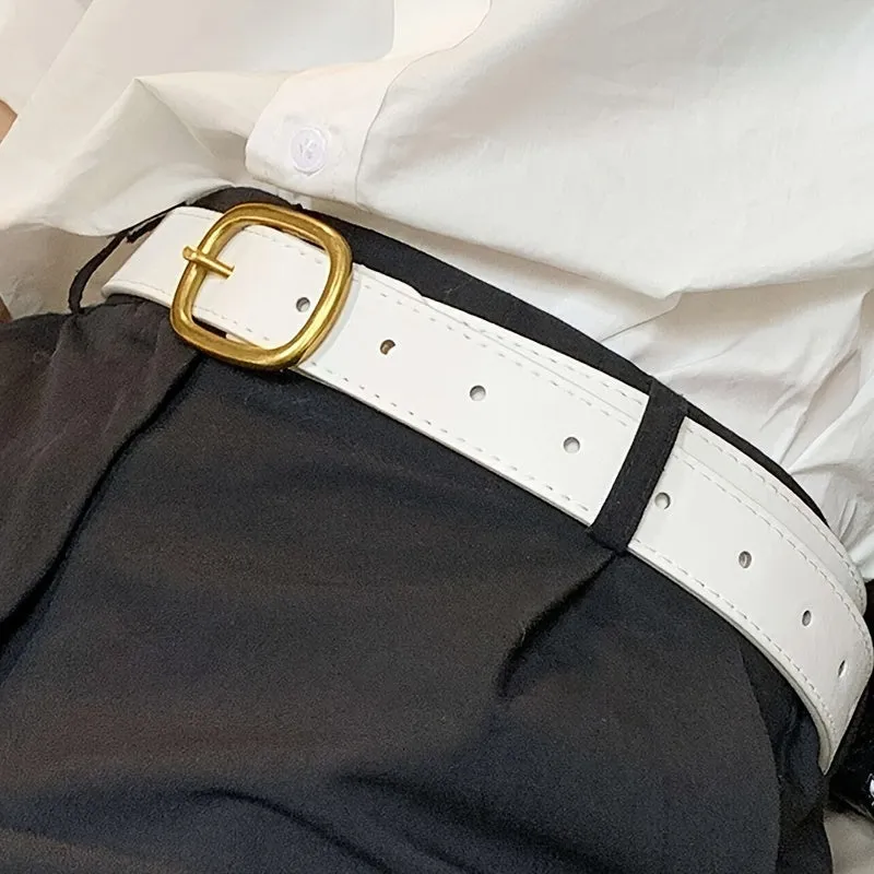 Women's PU Belt Square & Round Buckle Versatile for Dresses Jackets Jeans
