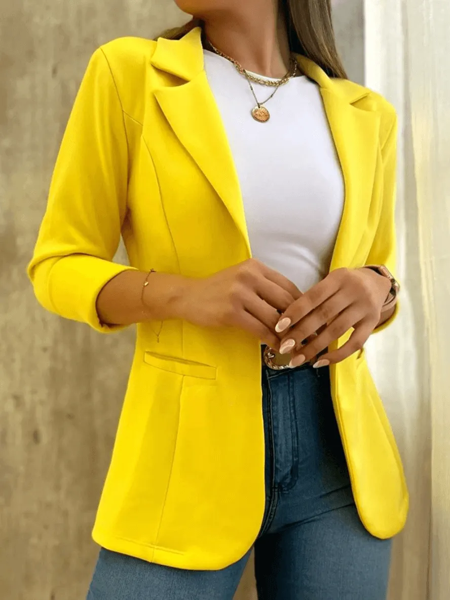 Women's Slim-fit Blazer with Open Front and Pockets | Perfect for All Seasons
