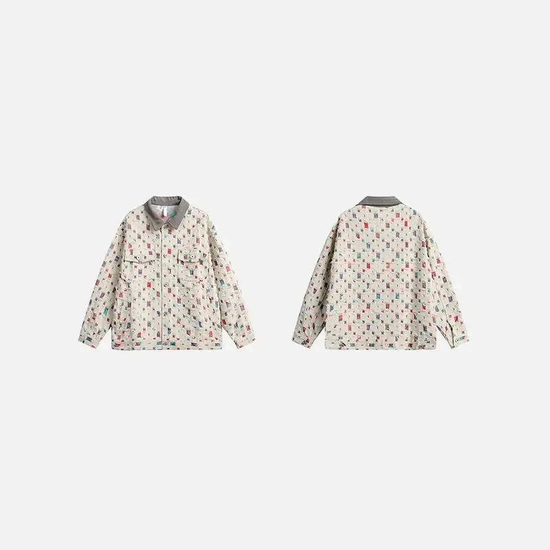 Y2K Denim Jacket with Colorful Patches for Versatile Style