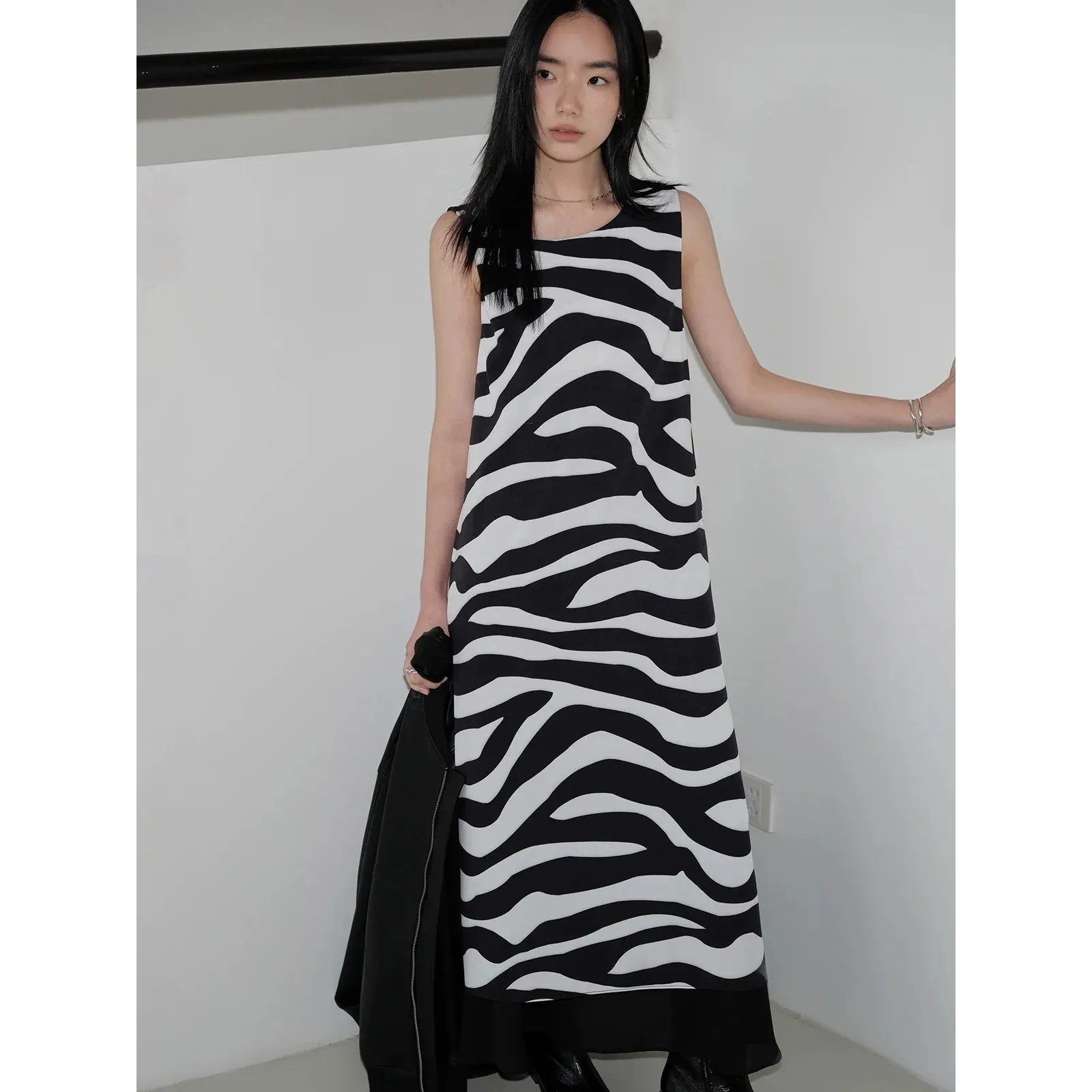 Zebra Print Asymmetrical Vest Dress